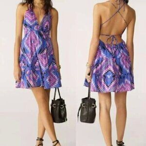 Ba&sh Grigaro Ikat Tiered Cotton Strappy Mini Dress Women's XS